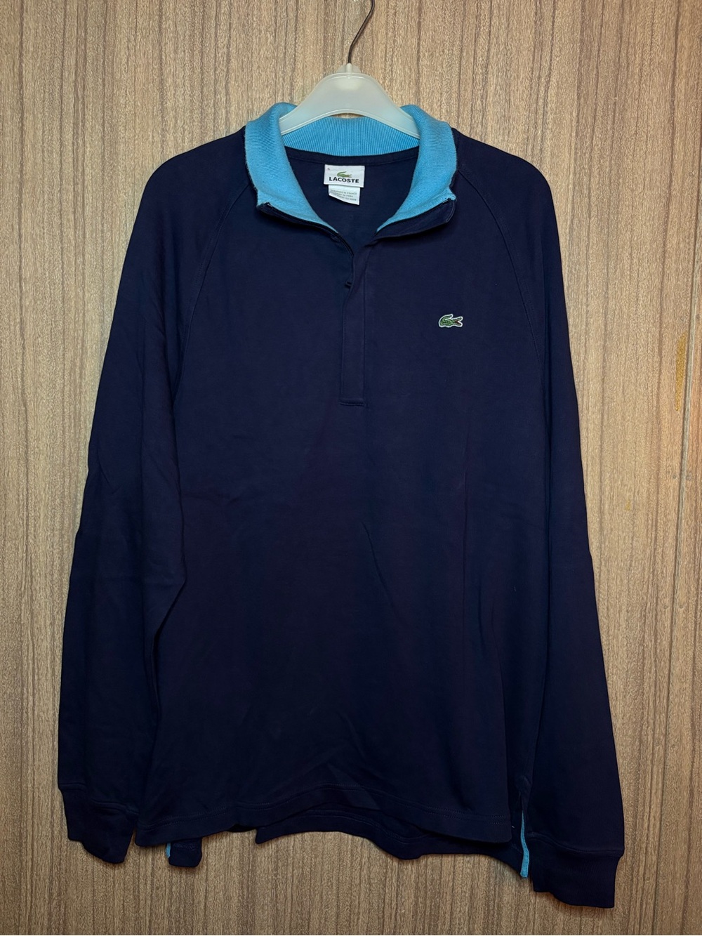 Lacoste Half zip Men's Navy Pullover with Light Blue Collar